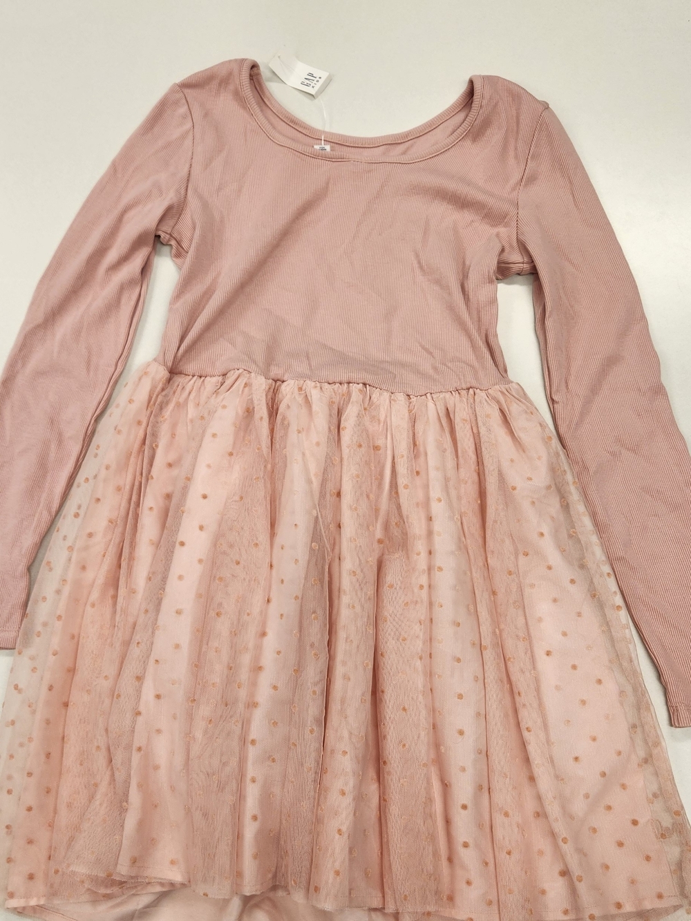 GAP Girls Long-Sleeve Dusty Pink Tulle Dot Dress